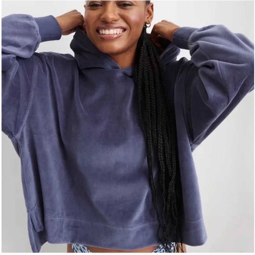 Aerie Velour Hoodie Size M Blue Velvet